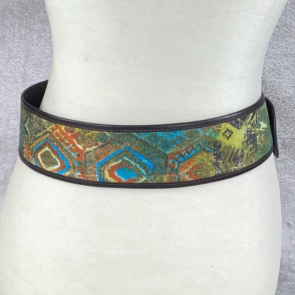 Vintage Chico's Wide Belt Womens Small Brown Green Blue Abstract Print Casual - Picture 2 of 9